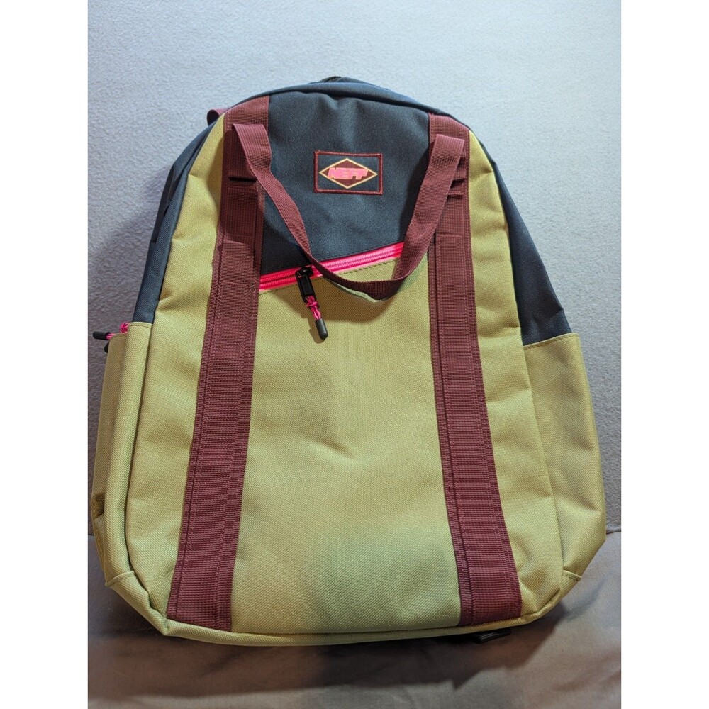 NEFF Colorblock Backpack Olive Green Burgundy Black Pink Zipper School Travel